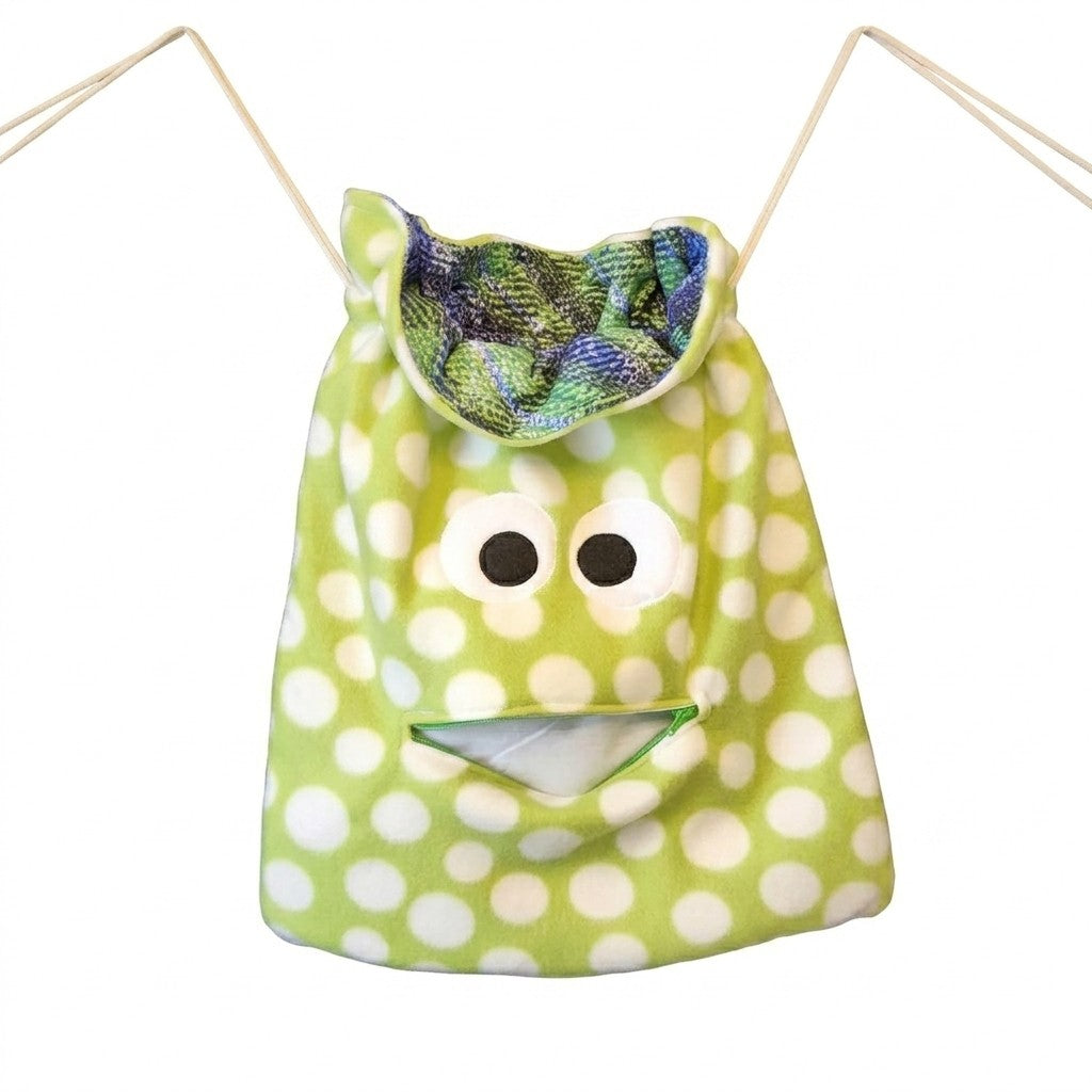 Chomper Buddy Drawstring bag, Slumber Bag,  Dementia Alzheimer's, green with white dots
