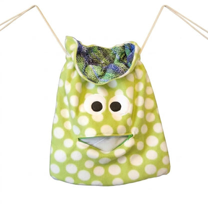 Chomper Buddy Drawstring bag, Slumber Bag,  Dementia Alzheimer's, green with white dots