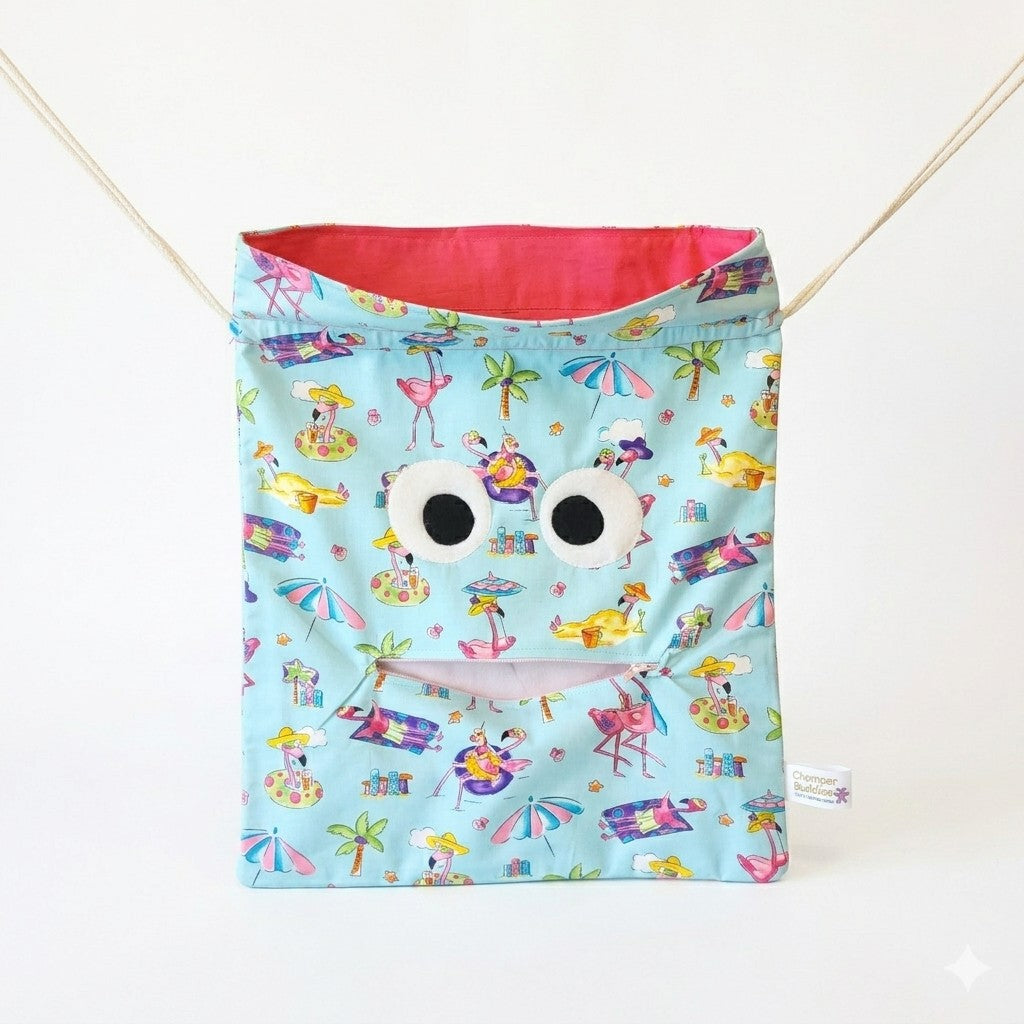 Chomper Buddy  Drawstring bag, Dementia Alzheimer's Beach Flamingos