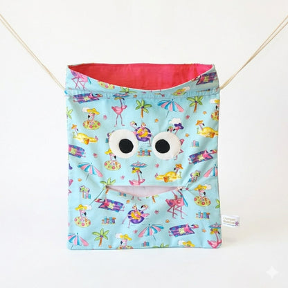 Chomper Buddy  Drawstring bag, Dementia Alzheimer's Beach Flamingos