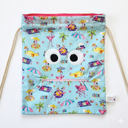 Chomper Buddy  Drawstring bag, Dementia Alzheimer's Beach Flamingos