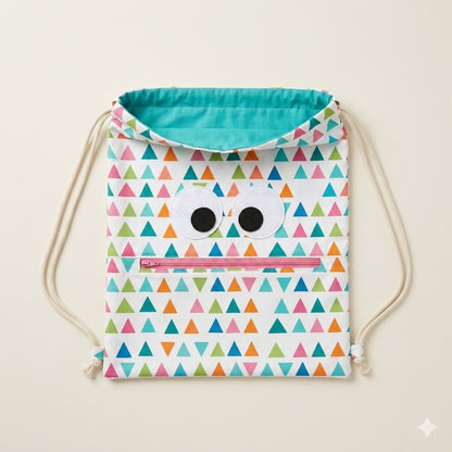 Chomper Buddy Drawstring bag, Slumber Bag,  Dementia Alzheimer's, Multi color triangles