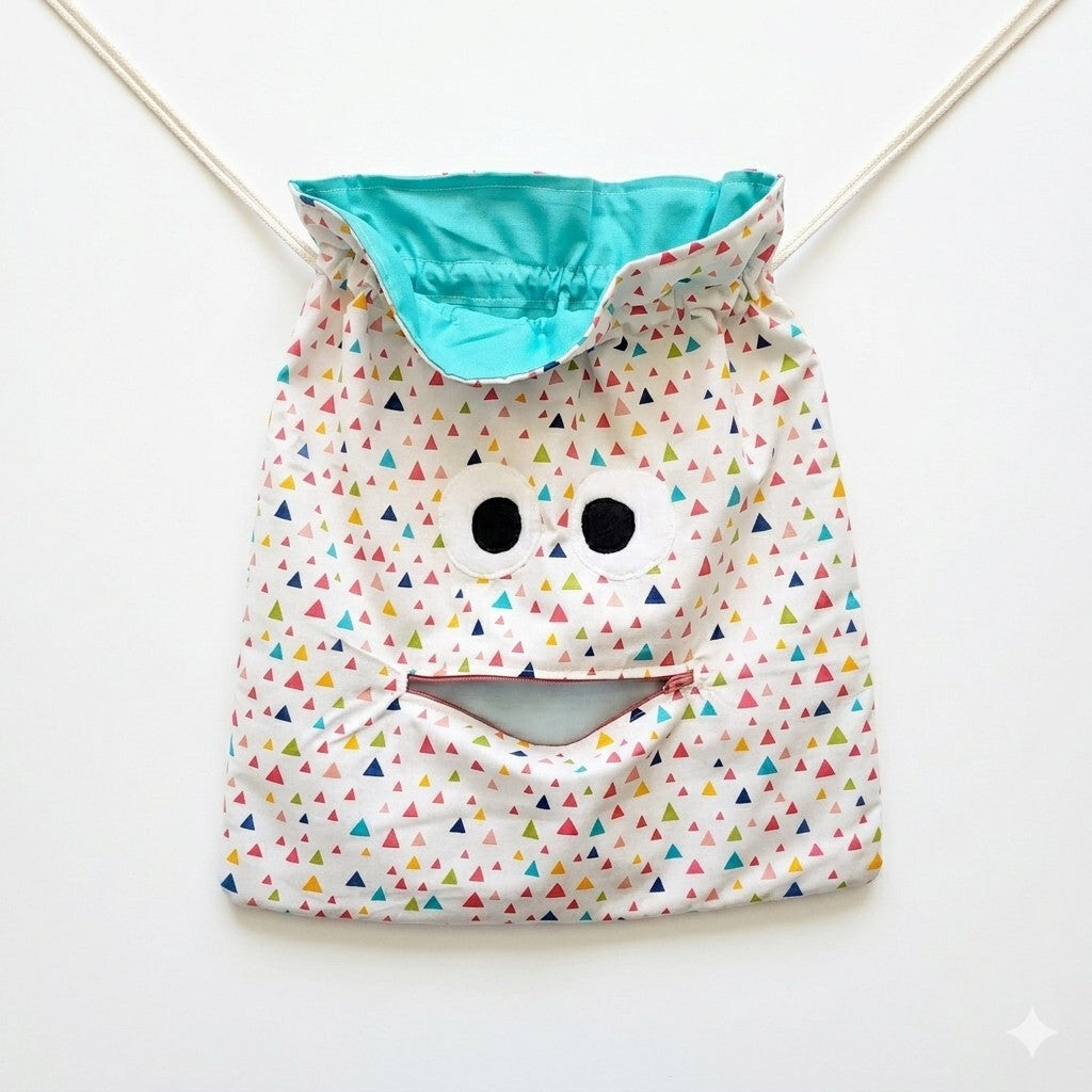 Chomper Buddy Drawstring bag, Slumber Bag,  Dementia Alzheimer's, Multi color triangles